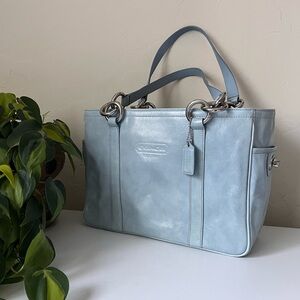 Rare Coach Sky Blue Baby Blue Leather Tote
